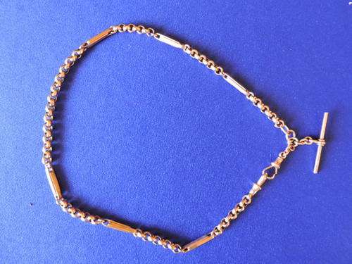 9ct Gold Chain for pocket watch with T Bar